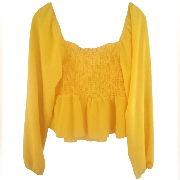 Vivace Women's Bright Yellow Shirred Peplum  Crop Top Size 1X - Picture 2 of 5
